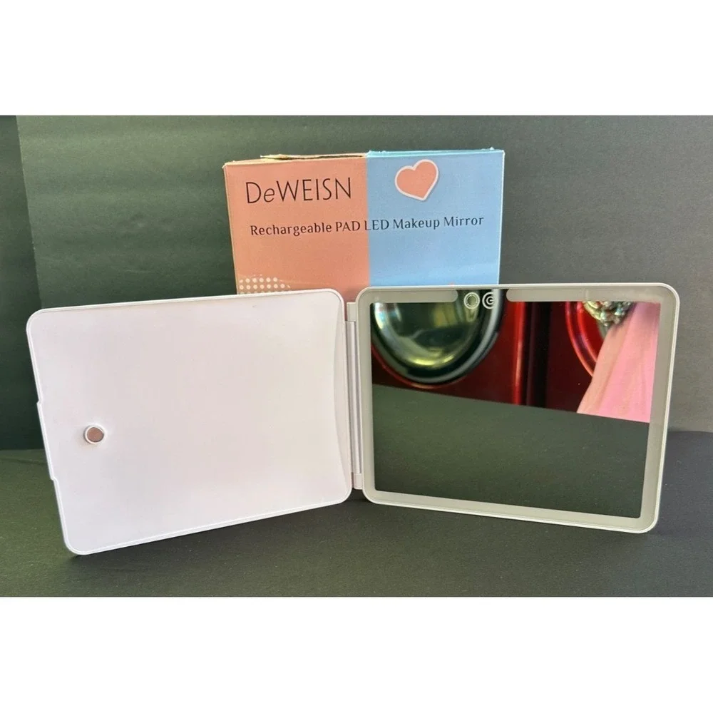 DeWeisn LED Travel Makeup Mirror USB Rechargeable Folding White Dimmable Boxed‎